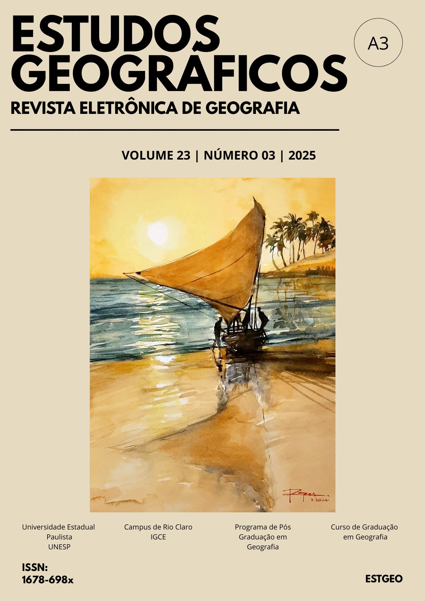 Jangadeiros em aquarela de autoria do Prof. Dr. Ricardo Lopes, docente do curso de Arquitetura da Universidade Federal de Juiz de Fora (UFJF)